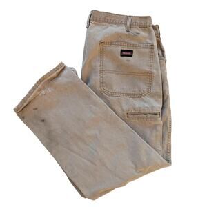 Dickies Faded Tan Carpenter Work Pants Stained Thrashed Worn In Size 38 X 30